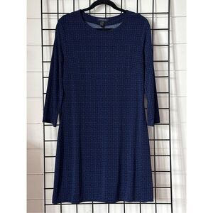 Banana Republic LS Pullover Dress Womens L Black‎ Blue Geometric Print